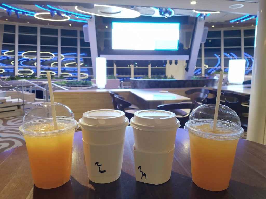 Double Shot Latte and Freshly Squeezed Orange at Two70 for last breakfast on Spectrum of the Seas Royal Caribbean Cruise