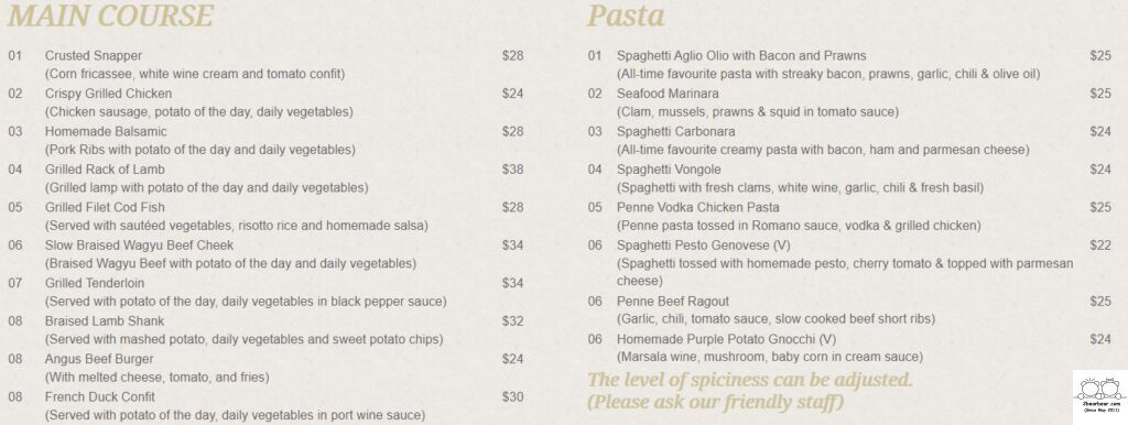 JAG Wine Menu Main Course Pasta