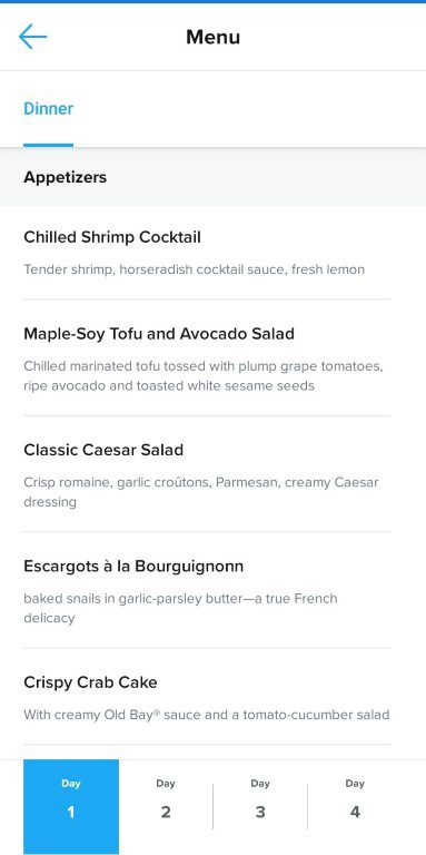 Main Dining Room Menu Spectrum of the Seas Royal Caribbean Cruise 2