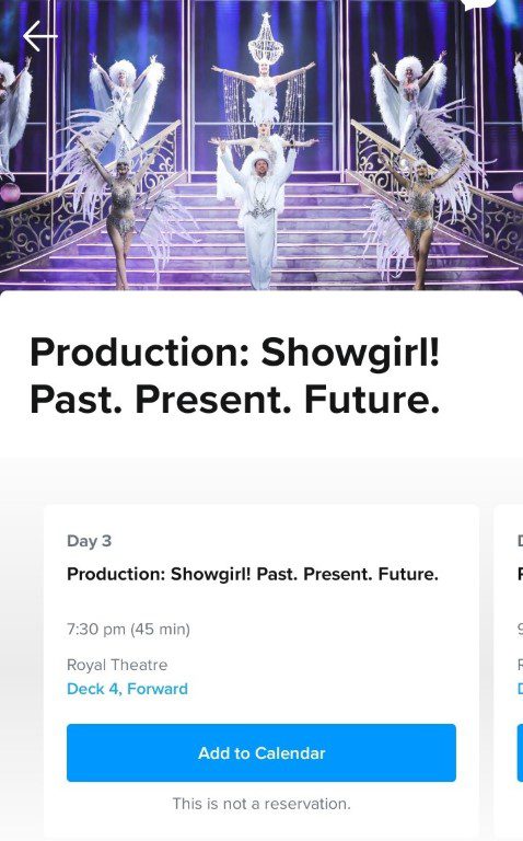 Showgirl! Past. Present. Future. Production Showtime on Spectrum of the Seas Royal Caribbean Cruise