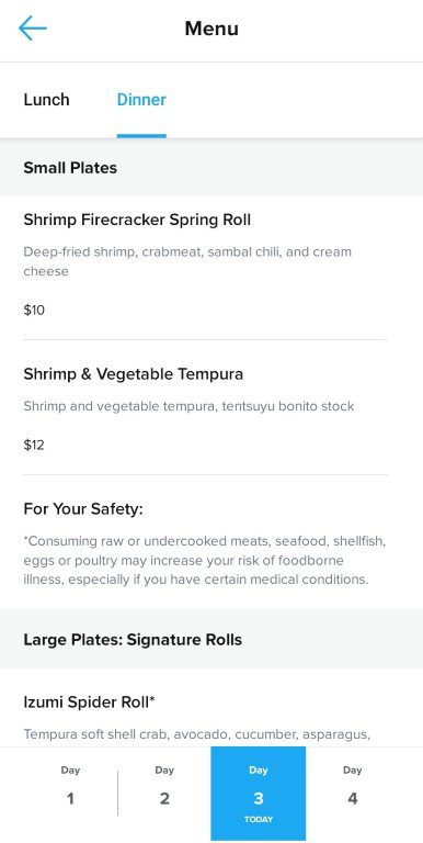 Spectrum of the Seas Izumi Royal Caribbean Cruise Menu 3