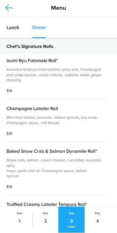 Spectrum of the Seas Izumi Royal Caribbean Cruise Menu 7