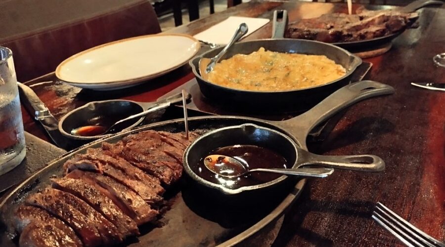 What We had at Bedrock Bar & Grill (Bedrock Pepper Steak, Dry Aged Beef and Bedrock Mac N' Cheese) - close up on the wagyu beef