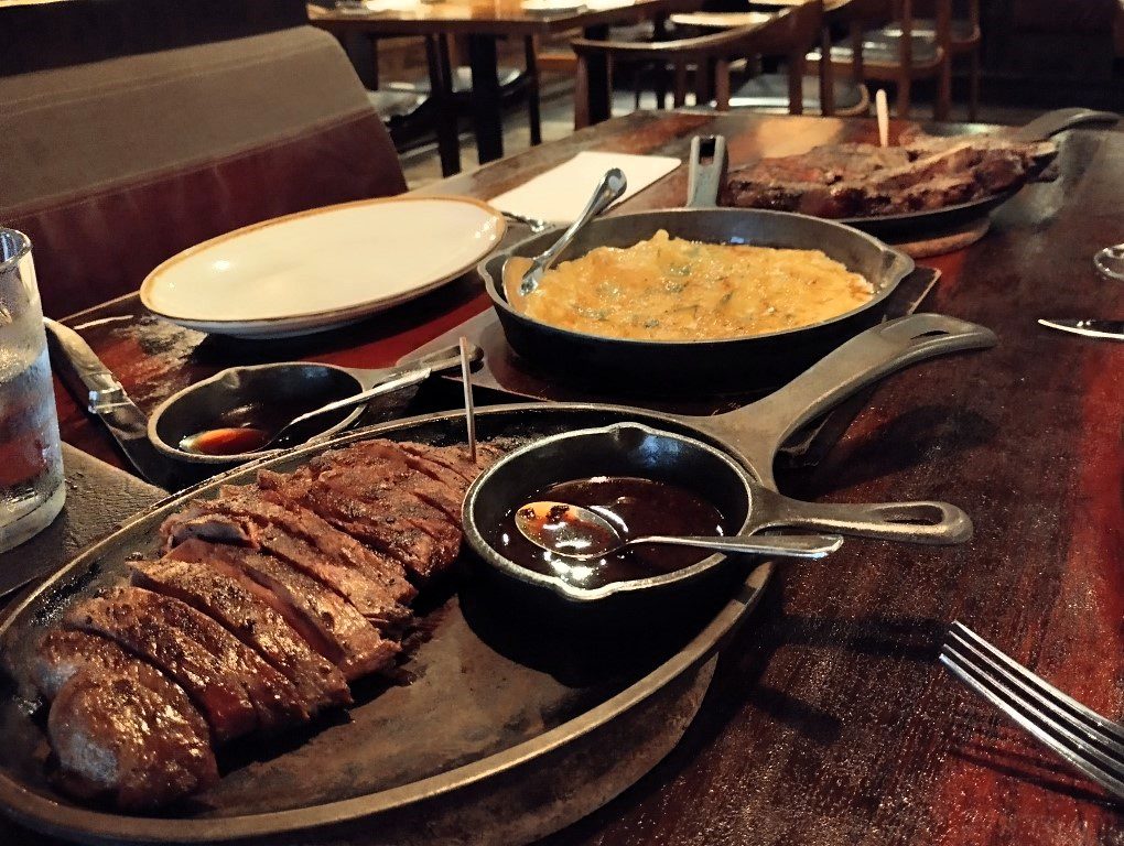 What We had at Bedrock Bar & Grill (Bedrock Pepper Steak, Dry Aged Beef and Bedrock Mac N' Cheese) - close up on the wagyu beef