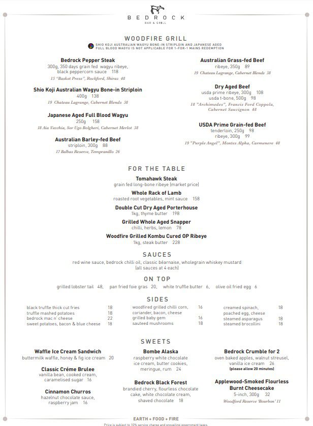 Bedrock Bar and Grill Menu