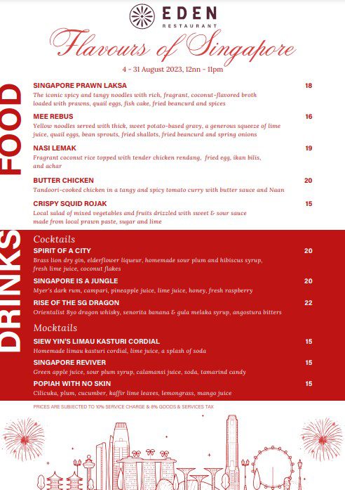 Eden Restaurant Flavours of Singapore Menu