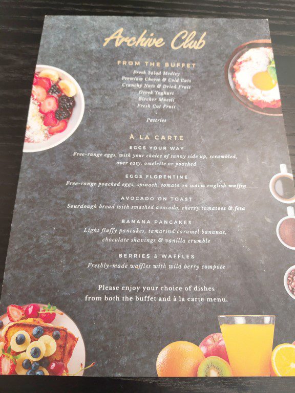 Archive Club Lounge Breakfast Menu of Pullman Orchard Singapore Staycation Review