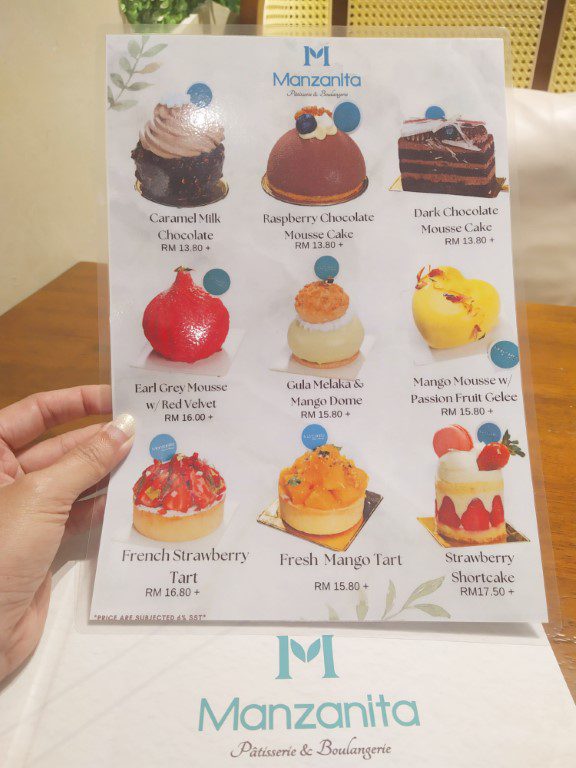 Manzanita Patisserie & Boulangerie Paradigm Mall Desserts Menu