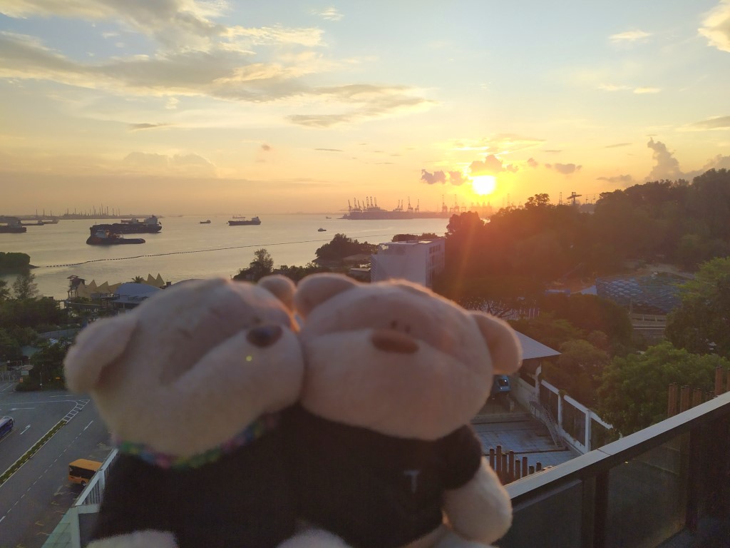 2bearbear enjoying sunset at 1-Altitude Coast Bar and Club, Outpost Sentosa Hotel Review