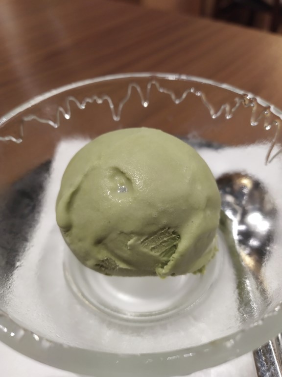 Scoop of matcha ice cream at Aburi-En with Kris+ App