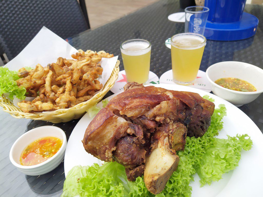 Trunk 95 at Bay Seaside Thai Cuisine Punggol Settlement Review - 1664 Blanc, Signature Pork Knuckle, Fried Shimeiji Mushrooms