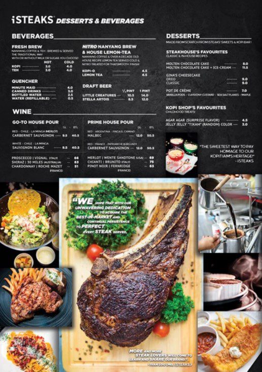 iSteaks Menu - Beverages and Desserts