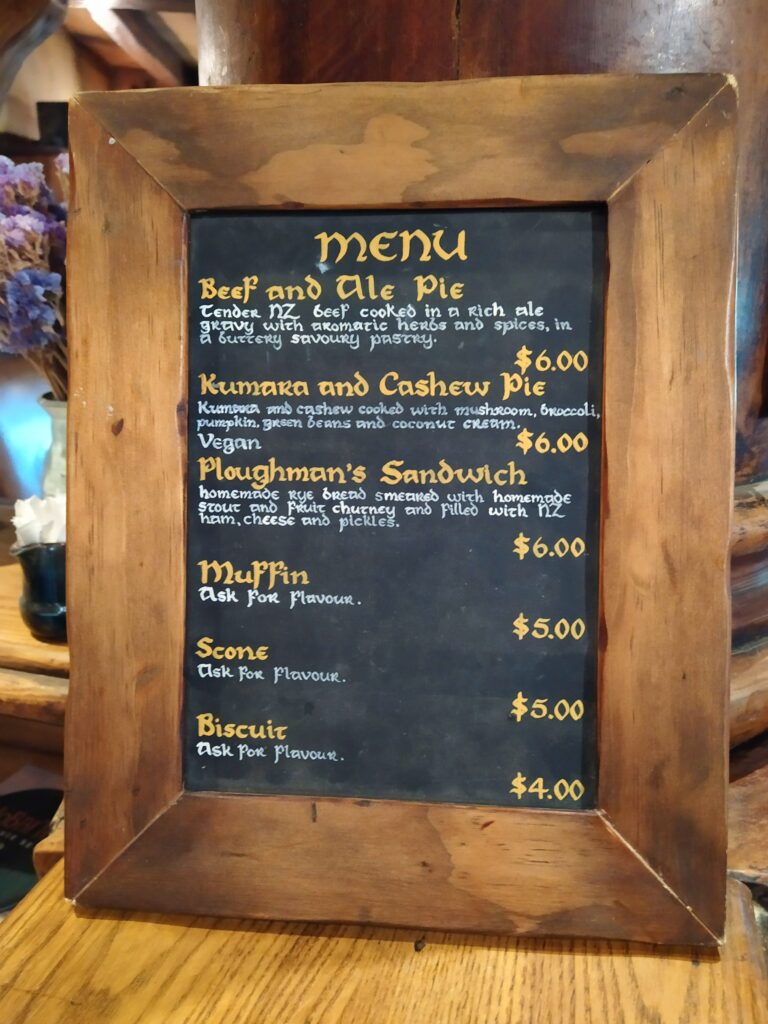 Food menu of the Green Dragon Inn Hobbiton The Shire