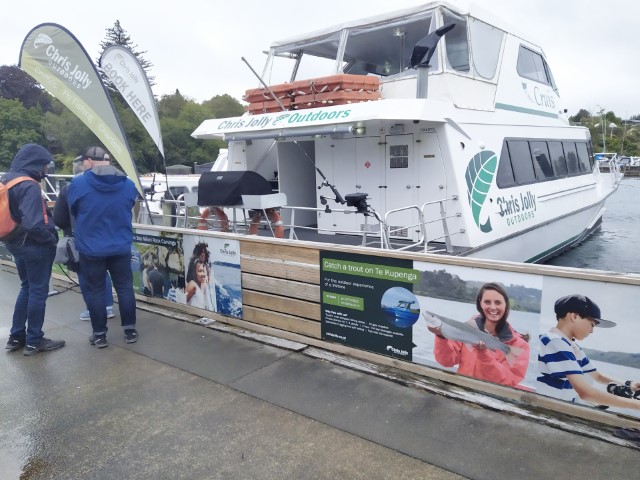 Waiting to embark our Lake Taupo Cruise with Chris Jolly at 1pm