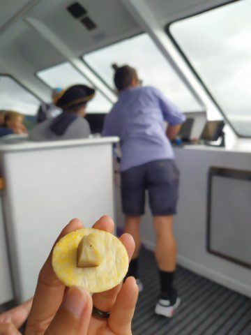 Trout canape during Lake Taupo Maori Cave Carving Cruise