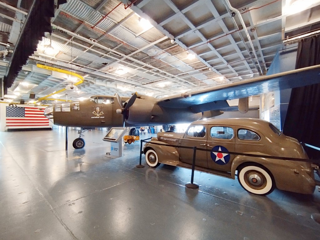 Historic aircrafts in hangar of USS Yorktown at Patriots Point Museum