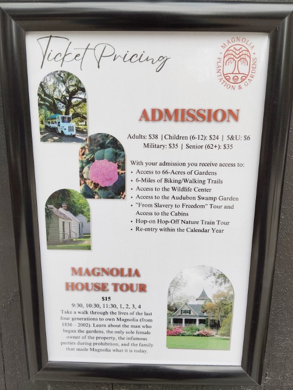Admission information of Magnolia Plantation Charleston