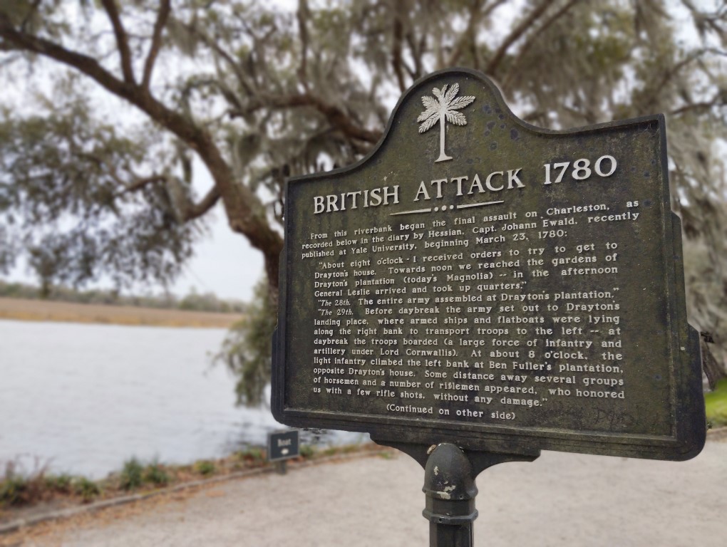 Sign that describes the British Attack at Magnolia Plantation in 1780