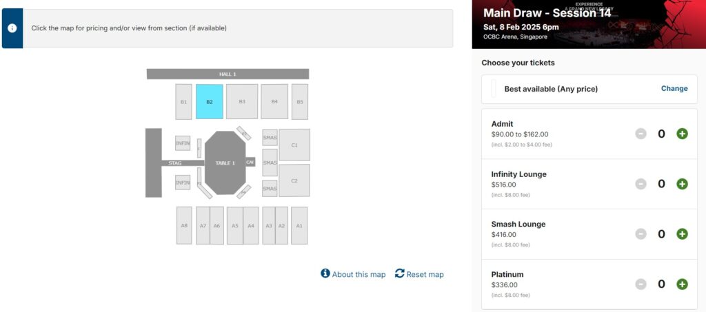 Singapore Smash 2025 Seating Map (OCBC Arena Infinity-Arena)
